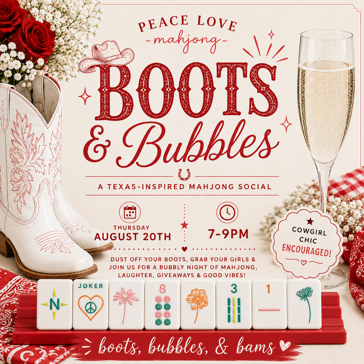 Boots & Bubbles Mahjong Open Play - 8/20/26